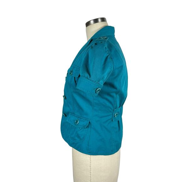 MOSCHINO Cheap and Chic Teal Cropped Short Sleeve Jacket Women's Size 4 - Picture 2 of 14